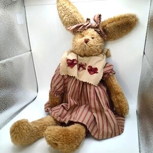 Boyds Bears Plush Bunny Sangria Hare Red Plaid Dress Heart Button Bib!